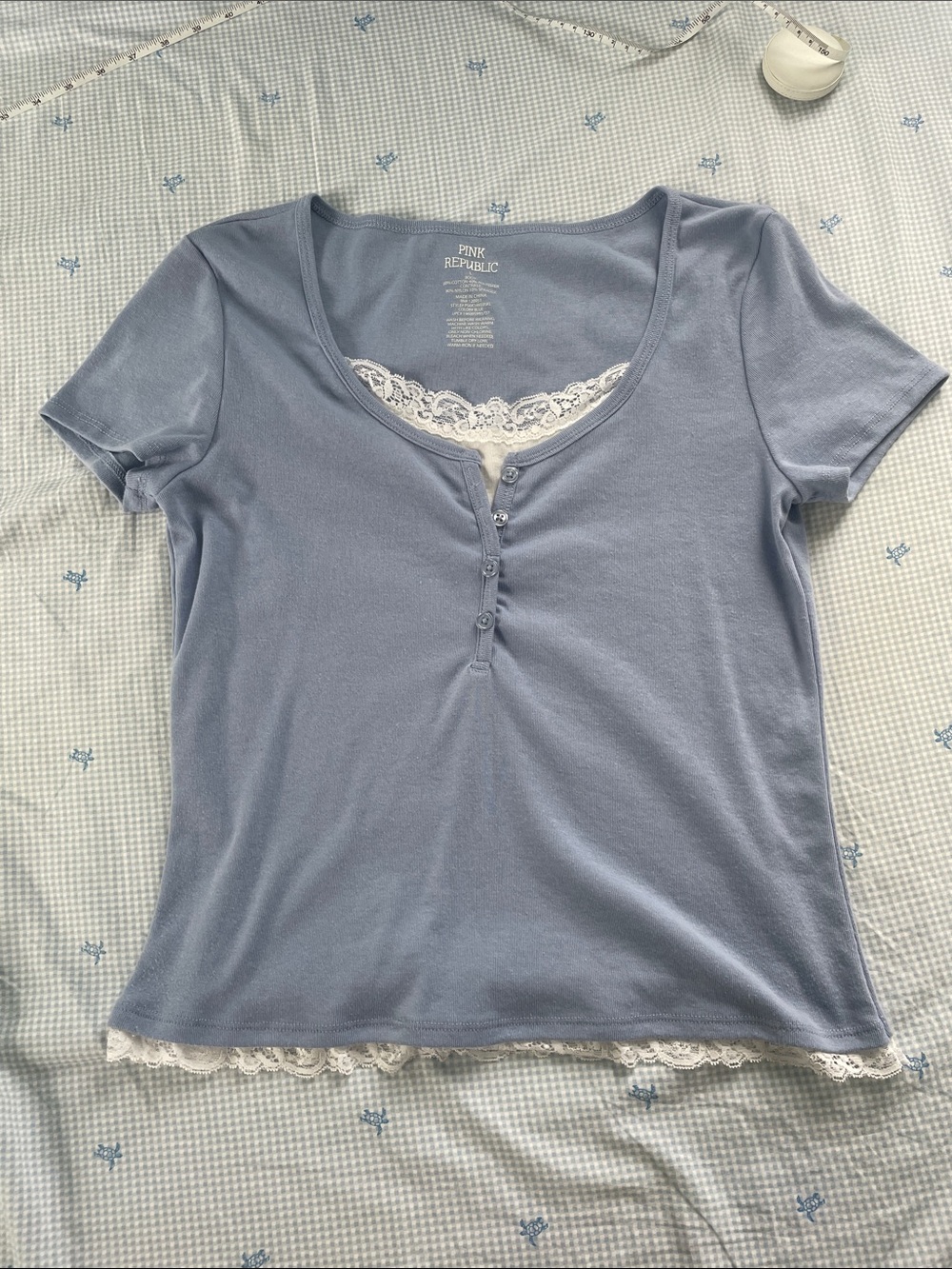 Pink Republic Button Down Lace Trimmed Top
